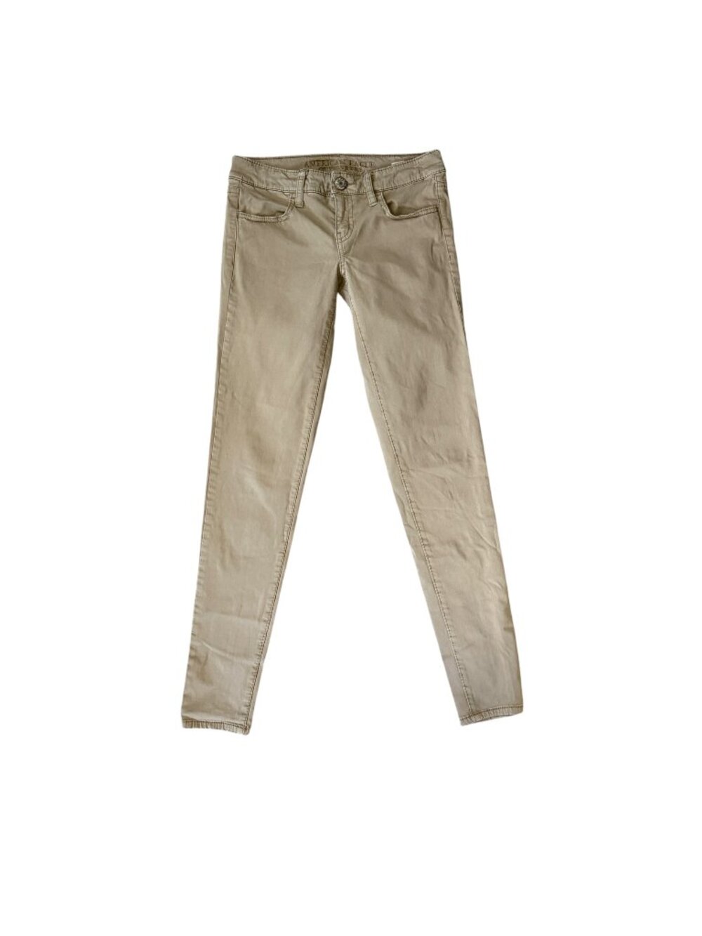 American Eagle 00 Reg tan stretchy jegging low rise button zip with pockets